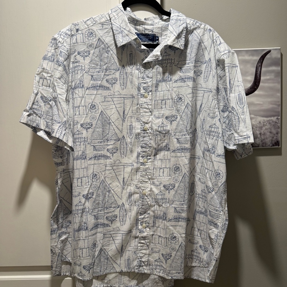 NWT Vineyard Vines Shirt Short Sleeve Button Up marina Print Size XXL White